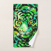 Green Tiger Head - Tiger Artwork – 野生生物 バスタオルセット (ハンドタオル)