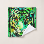 Green Tiger Head - Tiger Artwork – 野生生物 バスタオルセット (ウォッシュタオル)