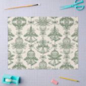 Green Toile Christmas Bells & Ornaments Pattern 薄葉紙 (クラフト)