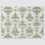 Green Toile Christmas Bells & Ornaments Pattern 薄葉紙 (正面)