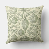 Green Toile Christmas Bells & Ornaments Pattern 2 クッション (裏面)
