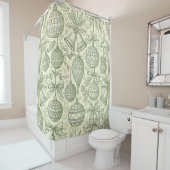 Green Toile Christmas Bells & Ornaments Pattern 2 シャワーカーテン (インサイチュ)