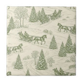Green Toile Christmas Sleigh Ride Pattern (2) タイル (正面)