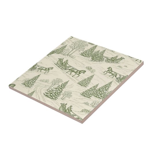 Green Toile Christmas Sleigh Ride Pattern (2) タイル (側面)