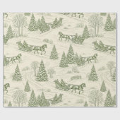 Green Toile Christmas Sleigh Ride Pattern (2) ラッピングペーパー (フラット)