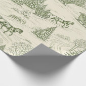 Green Toile Christmas Sleigh Ride Pattern (2) ラッピングペーパー (角)