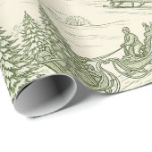 Green Toile Christmas Sleigh Ride Pattern (2) ラッピングペーパー (ロールコーナー)