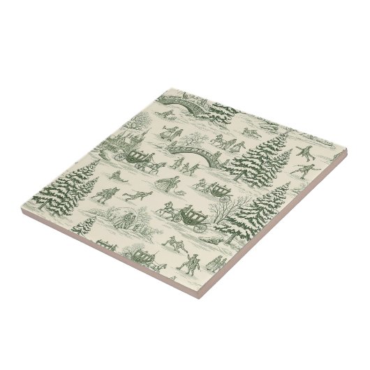 Green Toile Christmas Sleigh Ride Pattern (3) タイル (側面)