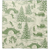 Green Toile Christmas Sleigh Ride Pattern (4) シャワーカーテン (正面)