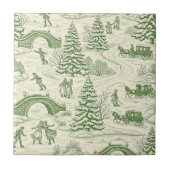Green Toile Christmas Sleigh Ride Pattern (4) タイル (正面)