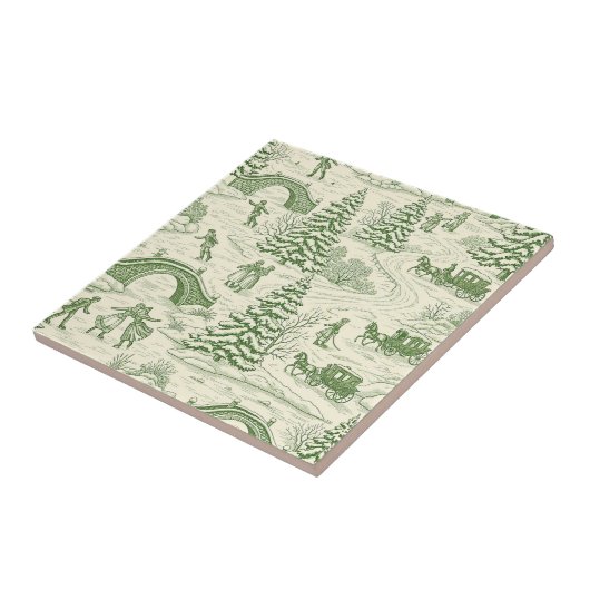 Green Toile Christmas Sleigh Ride Pattern (4) タイル (側面)