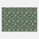 Green Toile Christmas Tree Pattern ラッピングペーパーシート (正面3)