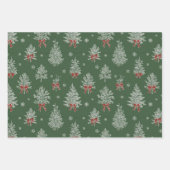 Green Toile Christmas Tree Pattern ラッピングペーパーシート (正面2)