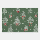 Green Toile Christmas Tree Pattern ラッピングペーパーシート (正面)