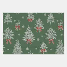Green Toile Christmas Tree Pattern ラッピングペーパーシート