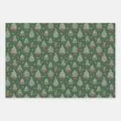 Green Toile Christmas Tree Pattern ラッピングペーパーシート (正面)