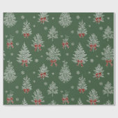 Green Toile Christmas Tree Pattern ラッピングペーパー (フラット)