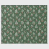 Green Toile Christmas Tree Pattern ラッピングペーパー (フラット)
