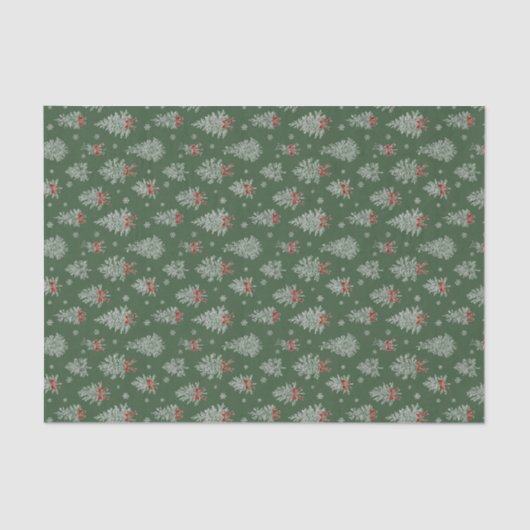 Green Toile Christmas Tree Pattern 薄葉紙 (正面)