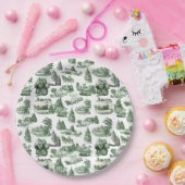 Green Toile Christmas Village Santa Reindeer ペーパープレート (パーティー)