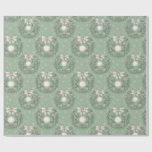 Green Toile Christmas Wreath Pattern ラッピングペーパー (フラット)