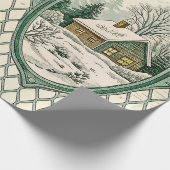 Green Toile Country Cottage Frame Lattice Pattern ラッピングペーパー (角)