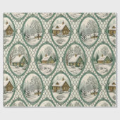 Green Toile Country Cottage Frame Lattice Pattern ラッピングペーパー (フラット)