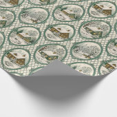 Green Toile Country Cottage Frame Lattice Pattern ラッピングペーパー (角)