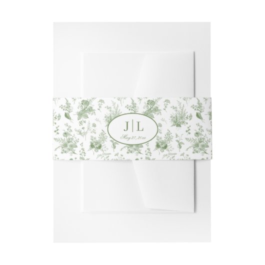 Green Toile Floral Belly Band for Wedding 招待状ベリーバンド (正面例)