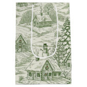 Green Toile Vintage Christmas Village Pattern (3) ミディアムペーパーバッグ (裏面)