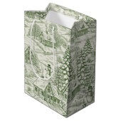 Green Toile Vintage Christmas Village Pattern (3) ミディアムペーパーバッグ (裏面アングル)