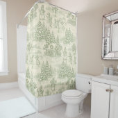 Green Toile Vintage Christmas Village Pattern (5) シャワーカーテン (インサイチュ)