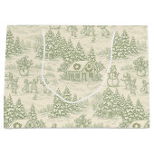 Green Toile Vintage Christmas Village Pattern (5) ラージペーパーバッグ (正面)
