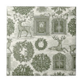 Green Toile Woodland Deer Christmas Pattern タイル (正面)