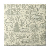 Green Toile Woodland Deer Christmas Pattern (2) タイル (正面)