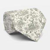 Green Toile Woodland Deer Christmas Pattern (3) ネクタイ (ロール)