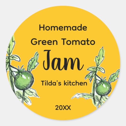 Green Tomato Jam Homemade Product Label  ラウンドシール (正面)