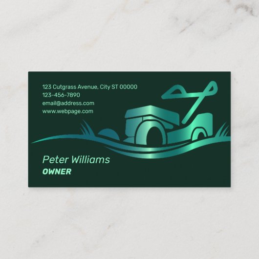 Green tone faux metallic lawn mower 名刺 (裏面)