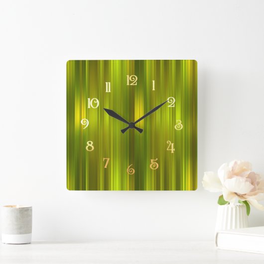 Green Tone Stripes スクエア壁時計 (ホーム)