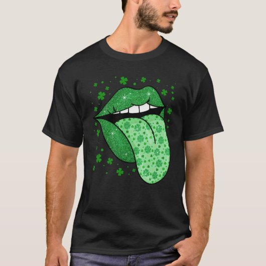 Green Tongue & Lips Shamrock St Patrick's Day Girl Tシャツ (正面)