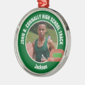 Green Track & Field Photo High School Christmas メタルオーナメント (左)