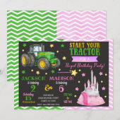 Green Tractor and Princess Joint Birthday 招待状 (正面/裏面)