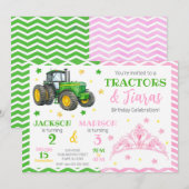 Green Tractor and Princess Joint Birthday 招待状 (正面/裏面)
