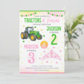 Green Tractor and Princess Siblings Joint Birthday 招待状 (スタンド正面)