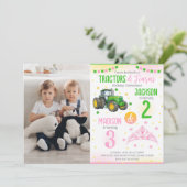 Green Tractor and Princess Siblings Joint Birthday 招待状 (スタンド正面)