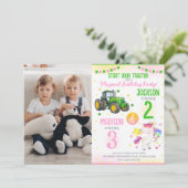 Green Tractor and Unicorn Siblings Joint Birthday 招待状 (スタンド正面)