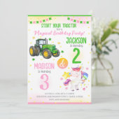 Green Tractor and Unicorn Siblings Joint Birthday 招待状 (スタンド正面)
