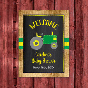Green Tractor Baby Shower Welcome Sign Decor ポスター
