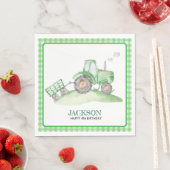Green Tractor birthday napkins checkered gingham スタンダードランチョンナプキン (インサイチュ)