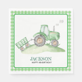 Green Tractor birthday napkins checkered gingham スタンダードランチョンナプキン